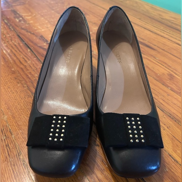 Talbots leather chunky kitten heel with velvet bow and rhinestone - Picture 6 of 7